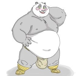 2025 anthro asian_clothing bear blush bobbellyboy bulge clothing dreamworks east_asian_clothing fundoshi giant_panda green_eyes hi_res japanese_clothing kung_fu_panda male mammal master_po_ping moobs nipples overweight overweight_male simple_background smile solo standing underwear white_background white_body