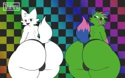 anthro ass big_ass black_panties boykisser boykisser_(meme) dont_touch_my_pizza_guy fur green_fur kevin_(nyanwolf) mammal nyanwolf panties silly_cat_(mauzymice) twitter_username white_fur wolfe_fubuki