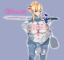 1futa blonde_hair bodysuit breasts bulge bulge_through_clothing chubby cum_balloon futa_only futa_sans_pussy futanari genderswap_(mtf) intersex large_breasts large_penis link_(breath_of_the_wild) master_sword monado17 nintendo rule_63 self_upload sheikah_clothes sheikah_link skin_tight the_legend_of_zelda the_legend_of_zelda:_breath_of_the_wild the_legend_of_zelda:_tears_of_the_kingdom