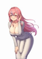 1futa beauty big_breasts breasts breasts bremerton_(azur bulge bulge_through clothing_cleavage dress futanari huge_cock intersex lane) mark only_futanari outline penis pink_hair small_ass solo solo_futa