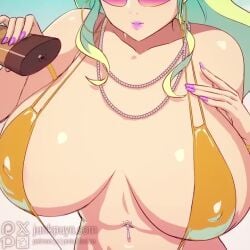 1girls 2d 2d_animation anus_peek ass big_ass big_breasts bracelet breasts earrings female female_only green_hair junkpuyo necklace nipple_bulge oc pussy_peek sling_bikini slingshot_swimsuit sound spread_anus spread_pussy sunglasses tagme video