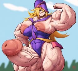 abs alternate_muscle_size dark_magician_girl female flexing futanari huge_breasts muscular muscular_futa roneesan yu-gi-oh!