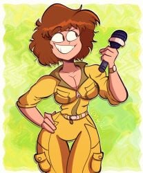 1girls alfred0sauce april_o'neil april_o'neil_(tmnt_1987) big_breasts big_smile breasts brown_eyes brown_hair cleavage digital_drawing_(artwork) digital_media_(artwork) female female_focus female_only hand_on_hip hand_on_own_hip hips jumpsuit light-skinned_female light_skin mature mature_female microphone news_reporter pest0sauce short_hair sleeves_rolled_up smile solo solo_female solo_focus teenage_mutant_ninja_turtles teenage_mutant_ninja_turtles_(1987) tmnt tmnt_1987 wristwatch yellow_jumpsuit zipper