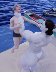1boy 1girls 3d 3d_(artwork) alcina_dimitrescu ass ass_focus beach big_ass big_breasts big_butt bikini black_nails breasts buff capcom chocking cruise_ship different_angle female grabbing huge_ass huge_butt lipstick male muscles muscular muscular_female resident_evil swimsuit tagme white_body white_skin xemnasxd