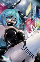 alternate_version big_ass big_breasts big_butt big_titties blue_hair bunny_ears bunny_girl bunny_girl_suit bunnysuit clothing curvaceous curvaceous_female curvaceous_figure curvy curvy_figure curvy_hips devi_land female female_focus female_only glasses looking_at_viewer original original_character short_hair thigh_highs