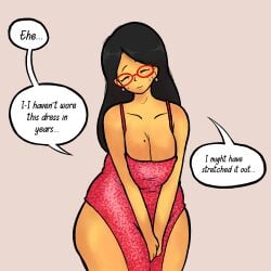 aisha_(gazoogaloo) bbw bbw_mom beauty_mark chubby glasses mii milf mother mother nervous nervous_smile nervous_sweat nintendo oc original_character red_dress shy