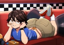 aged_up big_ass blackwhiplash brown_eyes five_nights_at_freddy's five_nights_at_freddy's:_security_breach gregory_(fnaf) huge_ass panties short_hair shorts white_skin