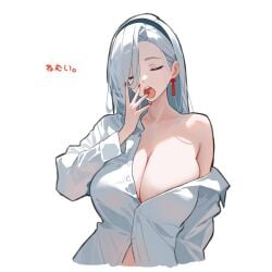 0xcarnation barely_clothed clothed red_earrings tagme tired white_hair