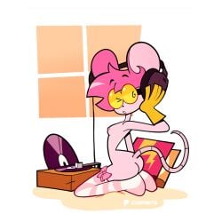 ass edit gloves gloves_only goommymuffin headphones mouse_girl muffin_(goommymuffin) record_player sideboob