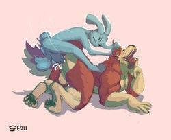 2018 2boys alpha_male anthro anthro_on_anthro anus ass big_butt canine duo gay lagomorph larger_male male mammal penis rabbit size_difference small_on_top smaller_male spedumon tagme wolf yaoi