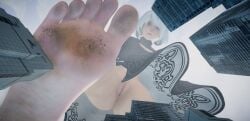 3d 3d_(artwork) android android_girl barefeet barefoot city dirty_soles feet female female_focus female_only fott giantess giga_giantess light-skinned_female light_skin looking_at_viewer looking_down looking_down_at_viewer nier nier:_automata nier_(series) no_underwear pussy robot robot_girl robot_humanoid solo solo_female solo_focus tsubasagts vagina video_game_character white_hair white_hair_female yorha_2b