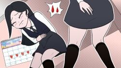 ass black_eyes black_hair period sera_(kieaker) skirt
