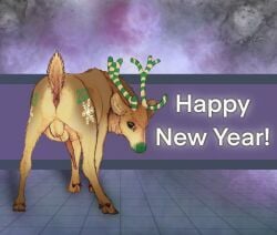 2023 animal_genitalia antlers anus ass balls brown_body brown_fur brown_hooves deer erection feral fur genitals hi_res hooves horn looking_at_viewer male mammal new_world_deer perineum pink_anus presenting presenting_anus raised_tail reindeer sheath solo tail whinndoe_(artist)