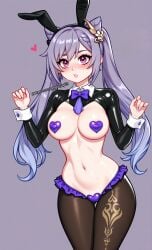 1girls ai_generated bunny_ears bunnysuit genshin_impact keqing_(genshin_impact) midriff navel playboy_bunny reverse_bunnysuit sergunyaa23 tagme thighs twintails