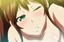 2girls ahe_gao animated ass blow brown_hair censored cosplay cum_in_pussy female futanari green_eyes houjouji_kikka intersex looking_back majuu_jouka_shoujo_utea penis pussy school tentacle twintails