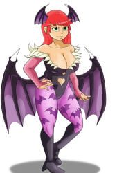 1girl 1girls alternate_hair_color bat_wings big_breasts boots breasts bridal_gauntlets capcom cleavage cosplay crossover darkstalkers female female_only green_eyes heel_boots large_breasts leni_loud leotard long_hair morrigan_aensland morrigan_aensland_(cosplay) pantyhose red_hair revealing_clothes skin_tight slasheramaya smile solo the_loud_house wings