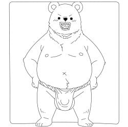 1boy 2025 anthro asian_clothing balls bear belly bepo_(one_piece) bobbellyboy bulge clothing dot_eyes east_asian_clothing fundoshi genitals hi_res japanese_clothing male male_only mammal minkmen_(one_piece) moobs nipples one_piece open_mouth overweight overweight_male polar_bear simple_eyes solo standing underwear ursine