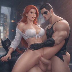 1girls 2boys ai_generated anal anal_sex antihero balls batman batman_(bruce_wayne) batman_(series) biceps big_breasts big_muscles big_penis black_hair bottomless bra breasts bruce_wayne cleavage cock dark_hair dc dc_comics domino_mask female ginger ginger_female ginger_hair hero jason_todd light-skinned_female light-skinned_male light_skin male mary_jane_watson mask masked masked_male multiple_males multiple_penises muscles muscular muscular_male nipple_bulge older_male penis penis_in_ass penis_in_pussy pussy red_hair red_hair_female red_hood_(dc) spider-man_(series) superhero threesome topwear topwear_only vagina vaginal_penetration vaginal_sex white_female white_male white_penis white_skin younger_male