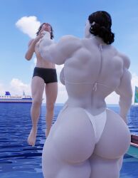 1boy 1girls 3d 3d_(artwork) alcina_dimitrescu ass ass_focus beach big_ass big_breasts big_butt bikini black_nails breasts buff capcom chocking cruise_ship different_angle female grabbing huge_ass huge_butt lipstick male muscles muscular muscular_female resident_evil swimsuit tagme white_body white_skin xemnasxd