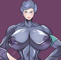 areolae armband blue_eyes breasts female huge_breasts nipples silverhawks steel_armor steelheart zetarok