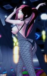 1girls arrancon breasts covered_nipples covering_breasts half-dressed half_naked half_naked_female heterochromia multicolored_hair neo_(rwby) public rave rave_outfit rave_party rwby solo_female