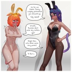 beach bikini book book_covering_breasts breasts cat_ears cat_tail covering covering_breasts covering_crotch embarrassed embarrassed_nude_female enf_bee english_text female lila_(enf_bee) momo_(enf_bee) text topless topless_female