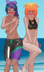 beach bottomless cat_ears cat_tail embarrassed enf_bee exhibitionism female naked naked_female stripped topless