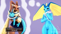 ambiguous_gender anthro artist_name breasts clothed clothing eeveelution female feral generation_1_pokemon generation_4_pokemon genitals hi_res hybrid i'll_now_proceed_to_pleasure_myself_with_this_fish lopunny lovewood_studios meme nintendo nipples nude pokemon pokemon_(species) pussy text thought_bubble vaporeon vulva