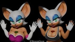1girls 3drendernoob alternate_costume big_breasts chaos_emerald cleavage elbow_gloves fingerless_gloves green_eyes midriff rouge_the_bat sideboob tank_top
