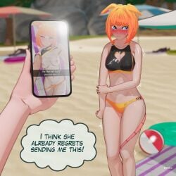 beach breasts embarrassed enf_bee female mouse_ears mouse_tail selfie