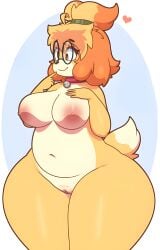 absurd_res animal_crossing anthro areola ass big_ass big_breasts big_butt bottomwear breasts canid canine canis derp_eyes derpybelle domestic_dog eyewear female fur genitals glasses hi_res huge_ass huge_butt isabelle_(animal_crossing) jhenightfox mammal nintendo nipples pubes pussy shih_tzu toy_dog wearing_glasses yellow_body yellow_fur