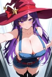 1girls ai_generated big_breasts breasts civitai female huge_breasts light-skinned_female light_skin long_hair massive_breasts overalls overalls_only purple_eyes purple_hair rovian_kirishima yu-gi-oh! yu-gi-oh!_go_rush!!