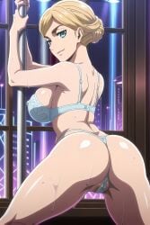 ai_generated ass ass_focus attack_on_titan big_ass big_breasts blonde_hair blue_eyes breasts cameltoe christa_lenz hairy_pussy historia_reiss leaning_forward looking_at_viewer looking_back nipples pinku.ai pole pole_dancing pussy pussy_hair shingeki_no_kyojin smirk strip_club stripper stripper_pole