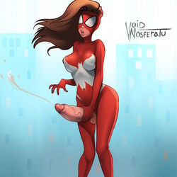 1futa big_penis breasts cleavage cum cumshot erection futa_only futanari intersex jessica_drew marvel masturbation penis solo solo_futa spider-man_(series) spider-woman voidnosferatu