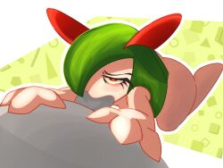 3_fingers ass big_ass big_butt blush clussy_fan duo eyelashes fellatio female fingers generation_3_pokemon genitals green_background green_hair hair hair_over_eye humanoid kirlia kneeling male male/female nintendo oral pattern_background penile penis pokemon pokemon_(species) red_eyes sex short_hair simple_background thick_thighs white_background wide_hips
