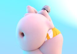 1boy 3d belly belly_button big_belly blindfold blue_background clothing fat fat_femboy fat_male hanging_belly huge_belly light-skinned_male light_skin looking_down low-angle_view male male_only moobs nier nier:_automata obese obese_male short_hair solo thick_thighs trap white_hair yorha_9s zazkinkart