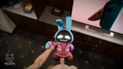 animated anthro big_ears big_penis blurred_background bulge clothed clothing duo electronics etiquette expressions female first_person_view genitals hi_res holding_object human jiggling koko_plush lagomorph leporid long_penis male male/female mammal nintendo nintendo_switch nintendo_switch_2 penis plushie rabbit sound sound_effects tagme television thicchips video video