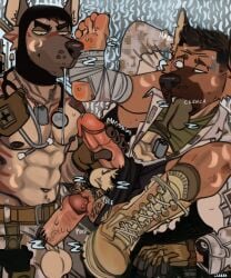 2025 abs abstract_background anthro anthro_on_anthro anus areola balaclava balls barazoku bareback belt big_balls big_muscles big_penis bodily_fluids body_hair boots bottomwear bottomwear_aside butt_hair camo camo_clothing camo_print canid canine canis claws clothed clothing clothing_aside dog_tags domestic_dog dripping duo english_text erection eyebrows feet fingerless_gloves foot_fetish foot_sniffing foot_wraps footwear foreskin fur gag gagged genital_fluids genitals glans gloves hair handjob handwear hi_res humanoid_feet humanoid_genitalia humanoid_penis imminent_anal jerro knee_highs knee_socks legs_up legwear lying male male/male mammal mask military military_uniform muscular muscular_anthro muscular_male musk musk_clouds narrowed_eyes navel nipples object_in_mouth on_back one_boot_on onomatopoeia open_clothing open_shirt open_topwear pants pattern_clothing pecs penetration penile penis plantigrade precum pubes saliva saliva_drip saliva_string sex shallow_penetration shirt shoes simple_background sniffing socks soldier soles sound_effects spitting spread_legs spreading standing sweat text topless topless_anthro topless_male topwear tuft uniform unretracted_foreskin unzipped vein warrior wraps zipper