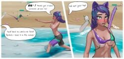 assisted_exposure beach bikini breasts cat_ears cat_tail comic embarrassed enf_bee female
