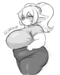 adjusting_clothes areola_bulge artist_signature big_ass big_breasts huge_ass huge_breasts league_of_legends plump poppy shortstack sketch squishcap_(artist) thick thick_thighs tight_clothing twintails yordle