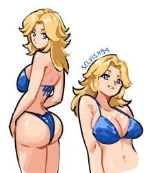 1girls artist_name ass bikini blue_bikini blue_eyes breasts cleavage female invisible_woman invisible_woman_(marvel_rivals) large_ass looking_at_viewer looking_back marvel marvel_rivals navel selvish94 simple_background solo solo_female solo_focus sue_storm white_background