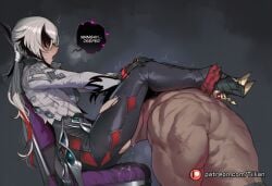 ai_generated arlecchino_(genshin_impact) black_hair black_pants cunnilingus genshin_impact legs_on_shoulders legs_up long_nails pussy pussy_juice ripped_pants short_hair spread_legs suit tillian two_tone_hair unusual_pupils wet_pussy white_hair x_pupils