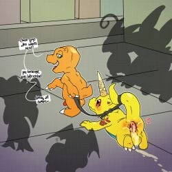 accessory after_sex agumon anus argon_vile balls bandai_namco being_watched bodily_fluids collar crowd cum cum_from_ass cum_in_ass cum_inside cum_on_balls digimon digimon_(species) duo free_use furgonomics gabumon gaping gaping_anus genital_fluids genitals group heart_symbol hi_res inviting_to_sex leaking_cum leash leashed_collar looking_at_another male male/male master/pet presenting presenting_anus public public_sex public_use raised_tail sex snail_trail tail tail_accessory tail_collar