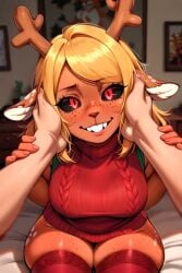 ai_generated deltarune hand_on_cheek noelle_holiday pov