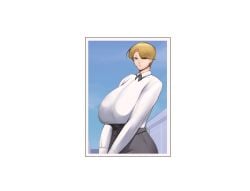 1girls big_ass big_breasts blonde_hair blue_eyes breasts busty female huge_ass huge_breasts karasumiya king_(snk) king_of_fighters light-skinned_female light_skin outdoors outside shirt short_hair voluptuous voluptuous_female