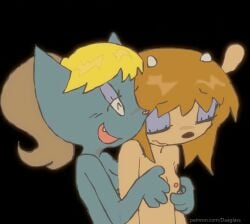 2girls animated anthro anthro_on_anthro boobs_out breasts cat_humanoid daaglass katy_kat lammy_lamb lesbian_couple parappa_the_rapper um_jammer_lammy yuri