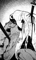 2boys back beard blood chest_hair couple deadpool deadpool_&_wolverine_(2024) gay impaled male male/male male_focus male_only marvel mask monochrome muscles nude sgsg50200 short_hair stab wolverine_(x-men) x-men yaoi