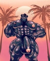 abs balls beach black black_fur blue_eyes cock dick dirtyyeen feline furry hairy happy hunk massive mezcal mohawk muscle muscles naked naked_furry nipples palm_trees panther pecs penis pink play pubic_hair shoegaze. stud sunset sweat trail trees