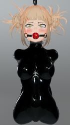 1girls 3d ball_gag blender blonde_hair bondage clothing handcuffs hanging himiko_toga justchilling3d latex latex_clothing latex_gloves my_hero_academia restrained tight_clothing