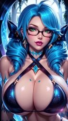 ai_generated bare_shoulders big_breasts bikini breasts breasts_bigger_than_head cleavage close-up criss-cross_halter cross_halter_bikini fake_breasts firm_breasts glasses gwen_(league_of_legends) huge_breasts large_breasts league_of_legends lips lipstick portrait riot_games round_breasts seducing seduction seductive seductive_body seductive_eyes seductive_gaze seductive_look seductive_mouth seductive_pose sky4maleja swimsuit